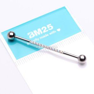 Implant Grade Titanium Sparkle Lined Fire Opal Industrial Barbell